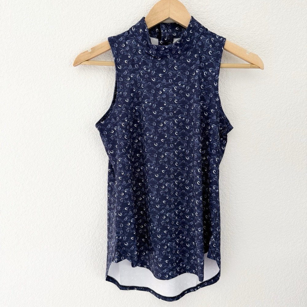 Peter Millar Womens Sleeveless Mock Neck Scottie Paisley Top XS Blue Pickleball
